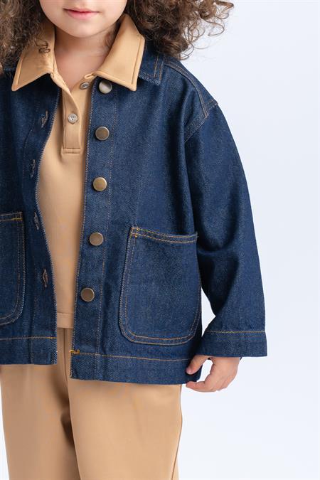 Koyu Yıkama Kot Ceket 2-7 Yaş Mavi