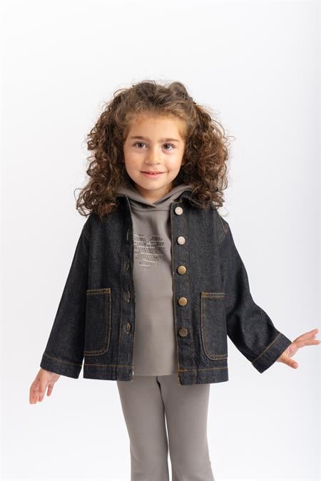 Koyu Yıkama Kot Ceket 2-7 Yaş Siyah