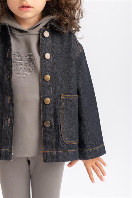 Koyu Yıkama Kot Ceket 2-7 Yaş Siyah