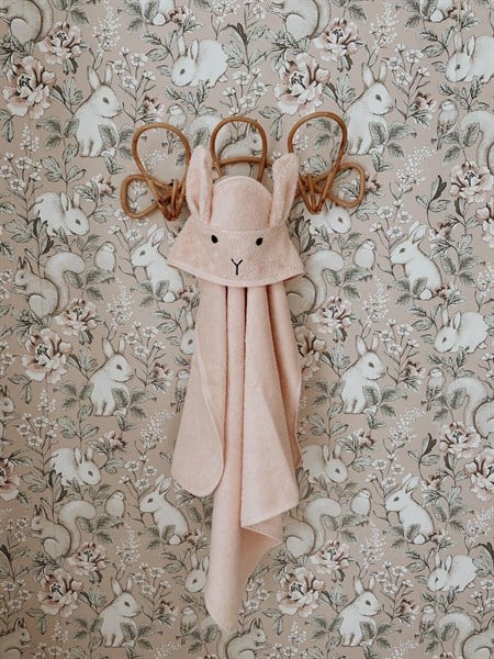 Kulaklı Tavşan Nakışlı Bebek Banyo Havlusu 75X75 cm Pudra Pembe