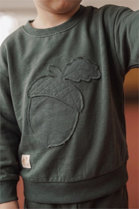 İnce Mevsimlik Sweatshirt 1-7 Yaş Haki Yeşil