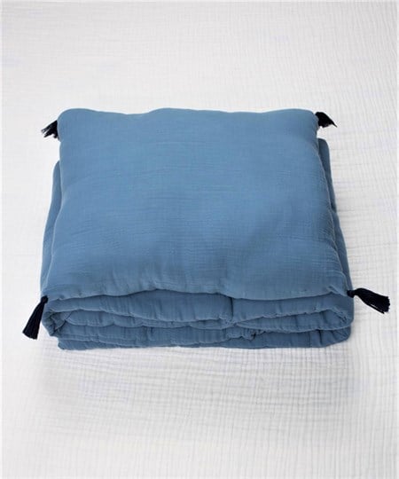 Müslin Bebek Yatak Koruma Yastık Seti (Yıkanmıştır) 32X180 cm +/- 2 cm İndigo Mavi