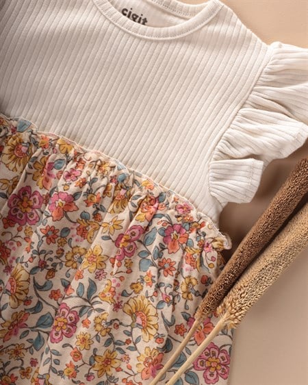 Müslin Garnili Elbise 1-8 Yaş Açık Bej