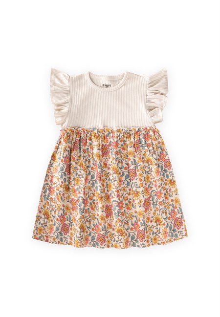 Müslin Garnili Elbise 1-8 Yaş Açık Bej