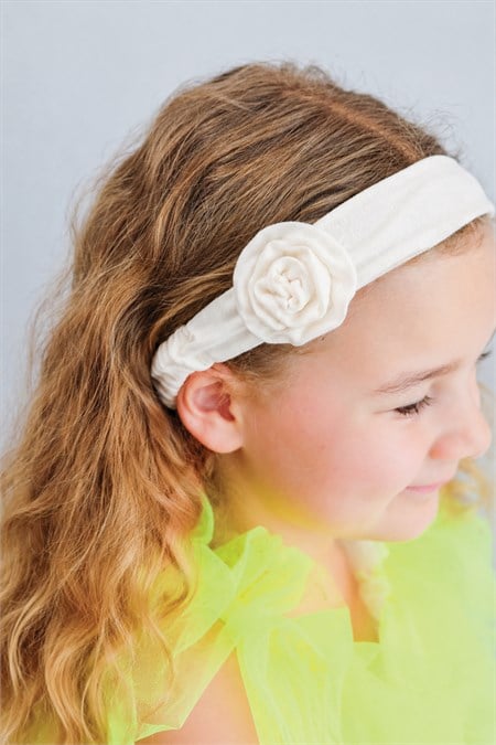 Müslin Gül Figürlü Lastik Bandana Ekru