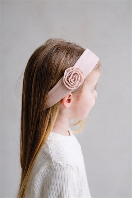 Müslin Gül Figürlü Lastik Bandana Pudra Pembe