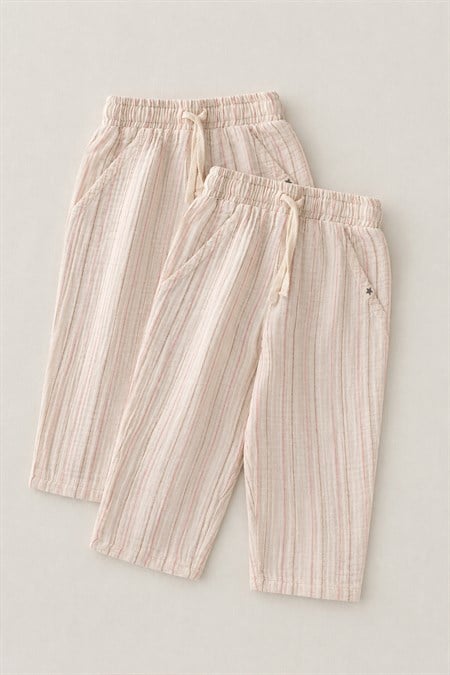 Müslin Pantolon 1-10 Yaş GÜLKURUSU KAHVE ÇİZGİLİ