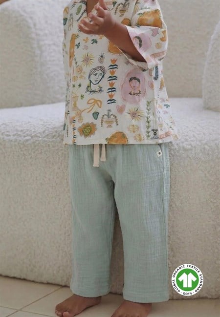 Organik Müslin Pantolon 1-7 Yaş Mint Yeşili