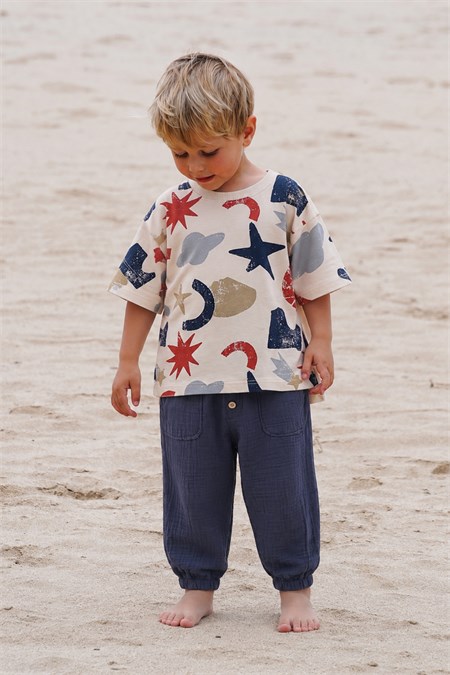 Müslin Pantolonlu T-Shirt Takım 2-10 Yaş Bej