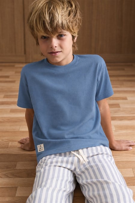 Müslin Şalvarlı T-Shirt Takım 2-10 Yaş İNDİGO MAVİ