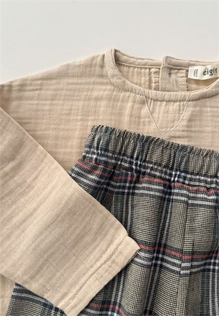 Müslin Sweatshirt Takım 2-8 Yaş BEJ