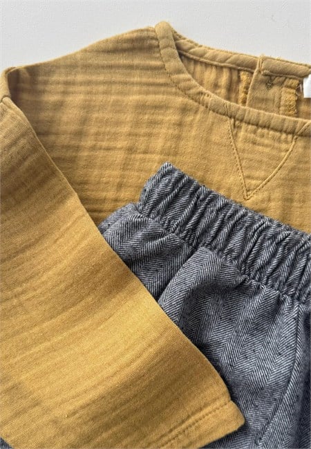 Müslin Sweatshirt Takım 2-8 Yaş Hardal Sarı