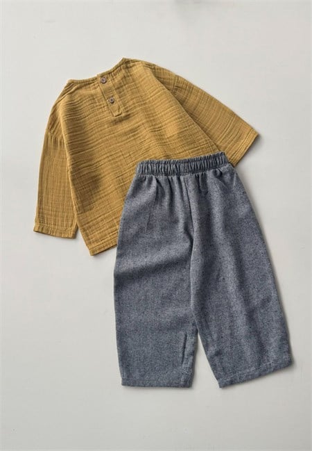 Müslin Sweatshirt Takım 2-8 Yaş Hardal Sarı