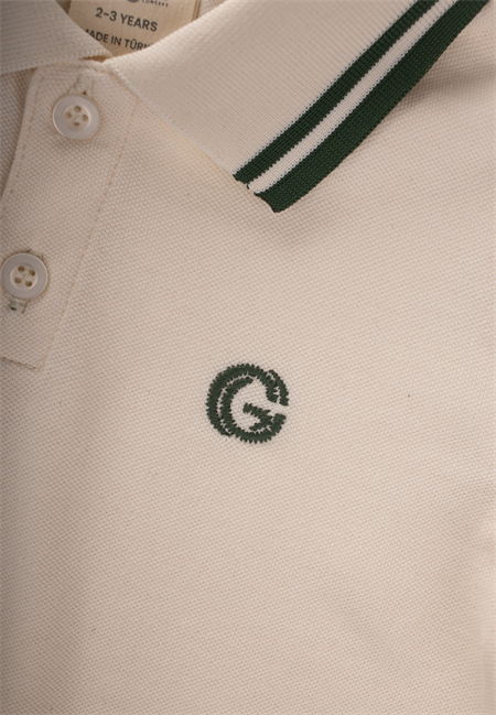 Nakışlı Çift Çizgili Polo Yaka T-Shırt 2-10 Yaş Ekru