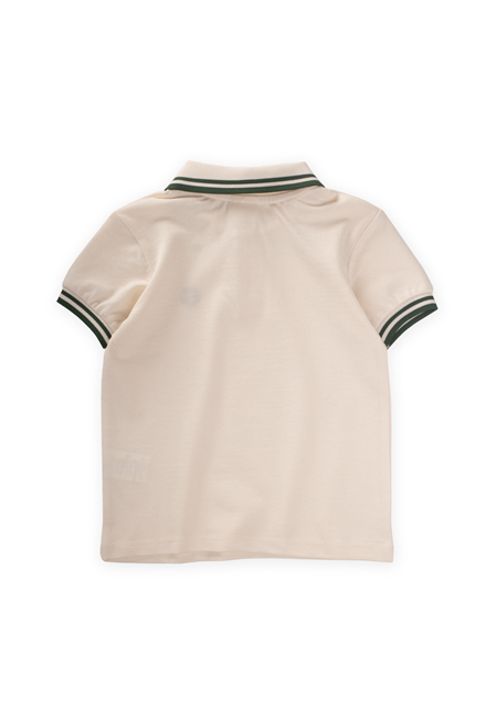 Nakışlı Çift Çizgili Polo Yaka T-Shırt 2-10 Yaş Ekru