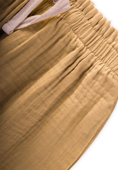 Organic Beli Fırfırlı Geniş Kesim Müslin Pantolon 1-8 Yaş Hardal Sarı