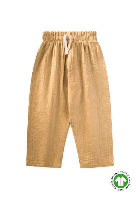 Organic Beli Fırfırlı Geniş Kesim Müslin Pantolon 1-8 Yaş Hardal Sarı