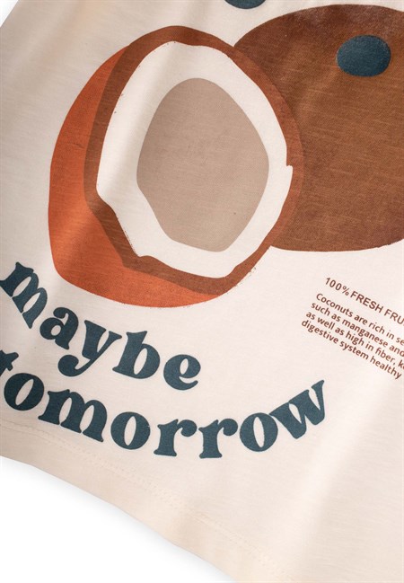 Organic Pantolonlu Coconut Baskılı T-Shırt Takım 3-10 Yaş Ekru