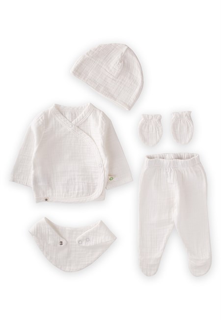 Organik Hastahane Çıkışı Bebek Takımı 0-3 Ay Ekru