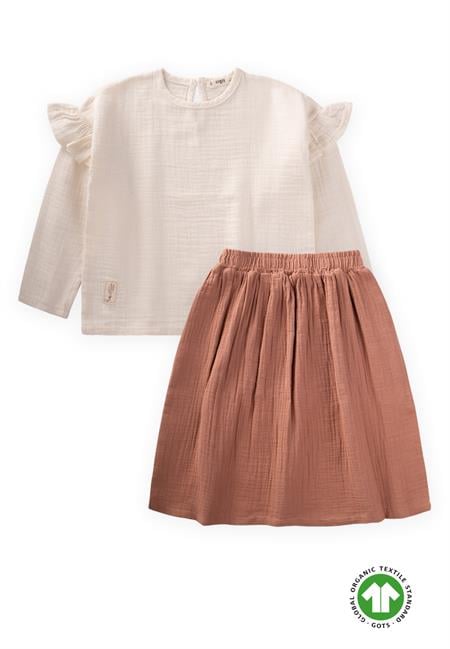 Organik Oversize Bohem Bluz Uzun Etekli Takım 8-12 Yaş Naturel