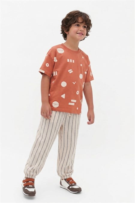 Organik Pantolonlu T-Shirt Takım 2-12 Yaş Oranj