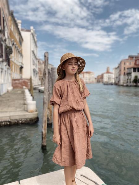 Organik Müslin Rustik Kız Elbise 2-9 Yaş A Kahve