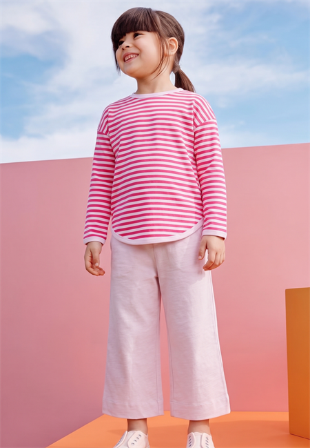 Oversize Çizgili Mevsimlik Takım 2-7 Yaş Pudra Mercan Çizgili