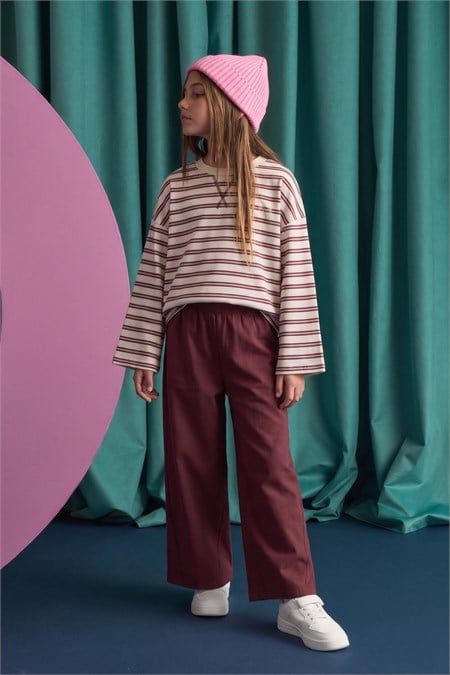 Oversize Mevsimlik Geniş Kesim Pantolon Takım 2-10 MÜRDÜM ÇİZGİLİ
