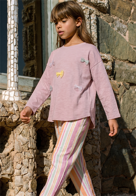 Oversize T-Shirt Pantolon Takım 2-10 Yaş Leylak Turuncu çizgili