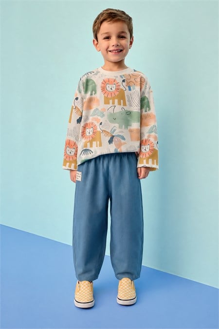 Oversize T-Shirt Takım 1-7 Yaş Bej