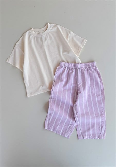 Oversize T-Shirt Takım 2-10 Yaş EKRU