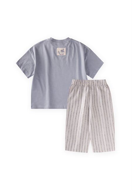 Oversize T-Shirt Takım 2-10 Yaş Pastel Mavi