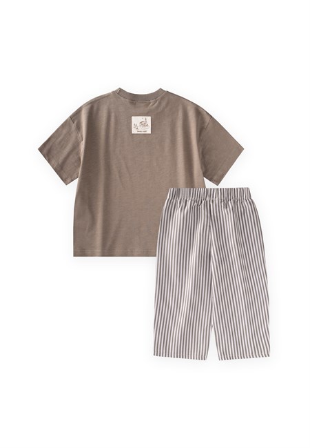 Oversize T-Shirt Takım 2-10 Yaş VİZON
