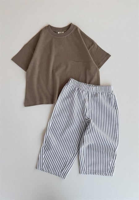 Oversize T-Shirt Takım 2-10 Yaş VİZON