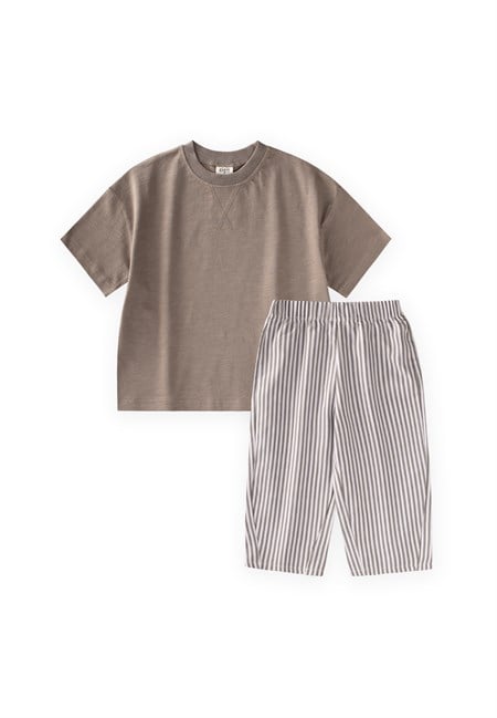 Oversize T-Shirt Takım 2-10 Yaş VİZON