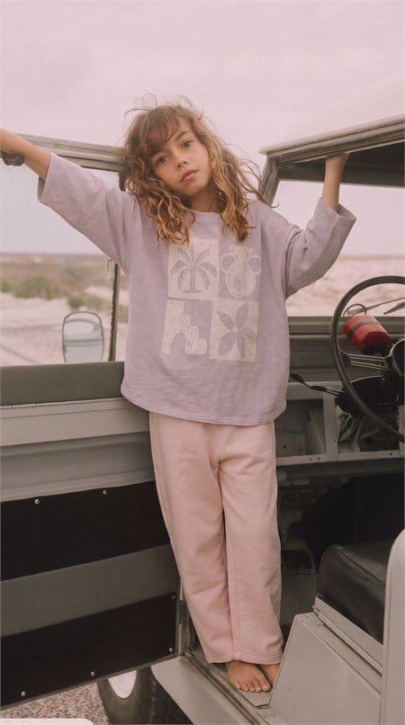 Oversize Uzun Kollu T-Shirt Takım 2-8 Yaş Leylak