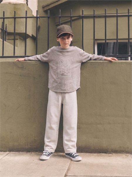 Oversize Uzun Kollu T-Shirt Takım 2-8 Yaş Kahve Melanj