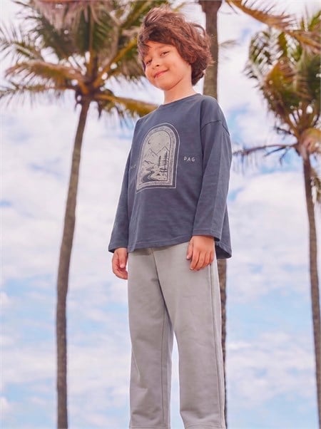Oversize Uzun Kollu T-Shirt Takım 2-8 Yaş Lacivert