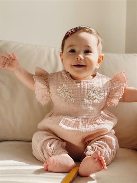 Papatya Nakışlı Tulum 0-3 Yaş PUDRA PEMBE