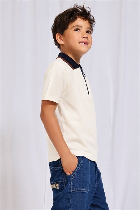 Polo Yaka T-Shirt 2-10 Yaş Ekru