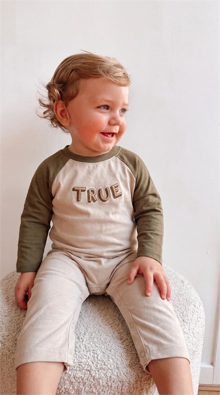 Reglan Kol Uzun Kollu Tulum 0-3 Yaş Ekru Olive