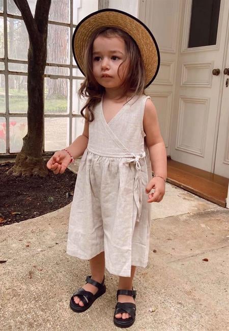 Keten Sarh Anvelop Elbise 2-7 Yaş Naturel