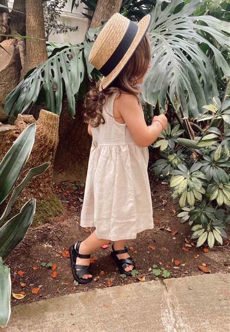 Keten Sarh Anvelop Elbise 2-7 Yaş Naturel