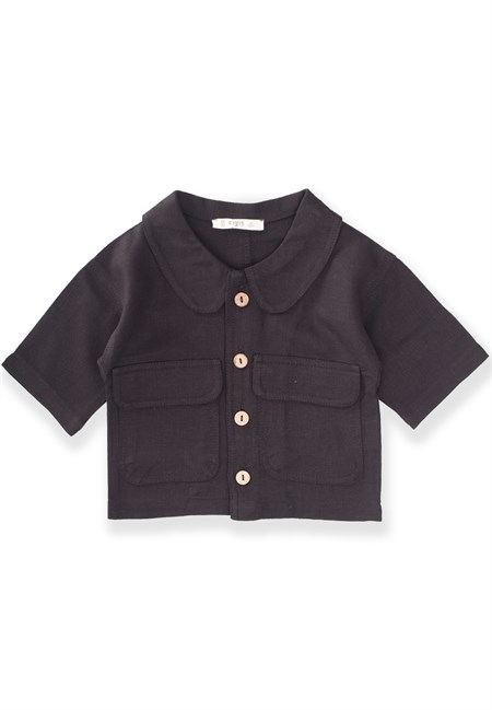 Sarh Keten Düğmeli Ceket 2-6 Yaş Siyah