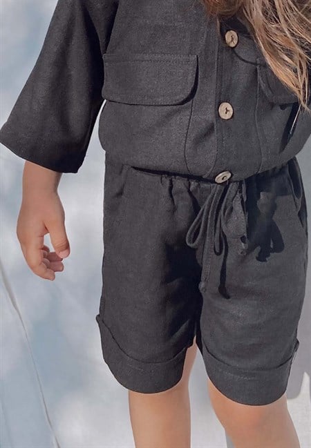 Sarh Keten Şort 2-9 Yaş SİYAH