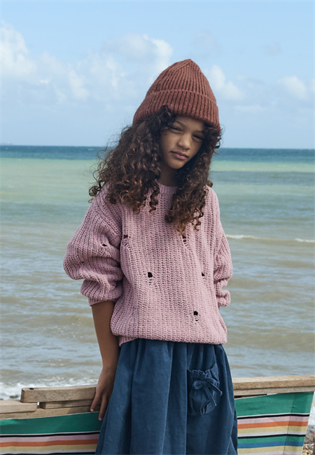 Selanik Triko Kazak 2-8 Yaş Pudra Pembe