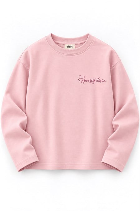 Sloganlı Uzun Kollu T-Shirt 2-10 Yaş PUDRA PEMBE