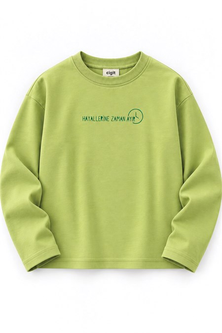 Sloganlı Uzun Kollu T-Shirt 2-10 Yaş Lime