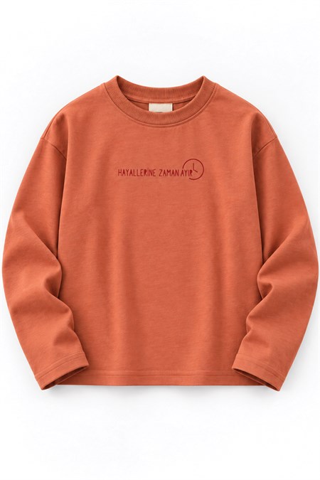 Sloganlı Uzun Kollu T-Shirt 2-10 Yaş ORANJ