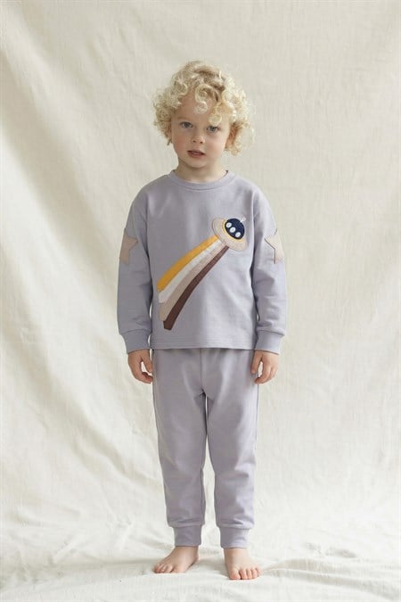 Uzay Aracı Aplikeli Pijama Takım 2-8 Yaş Gri